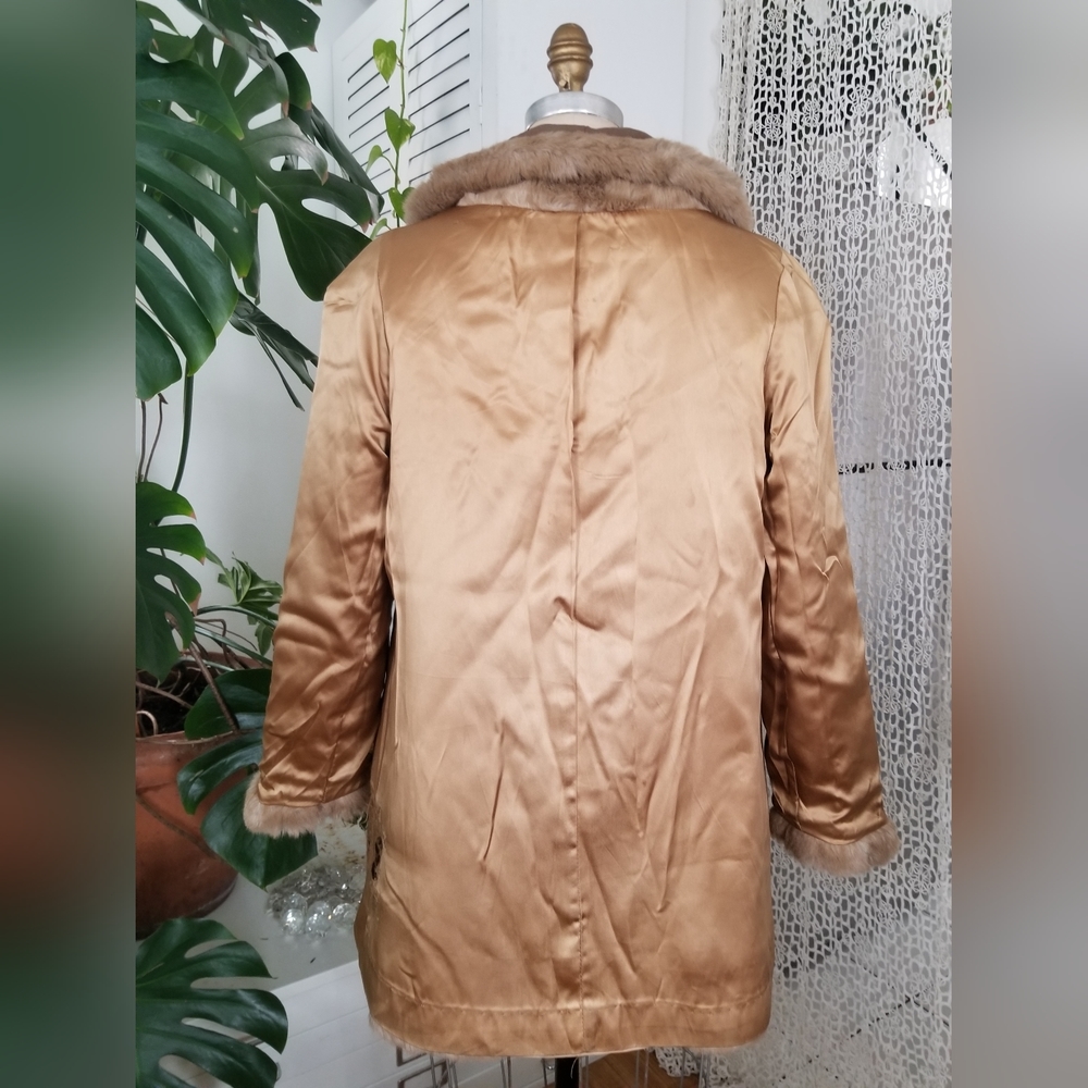 Vntg Caramel Tan Faux Fur Coat - Picture 9 of 14